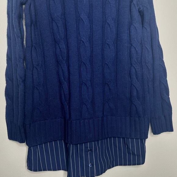 Staud Aldrin Cable Knit Mixed Media Sweater Mini Dress Navy Blue Size XS - Picture 5 of 9